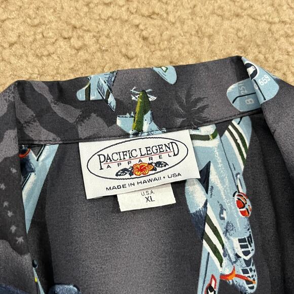 NWOT Pacific Legend USA Fighter War Plane Hawaiian Shirt Black Size XL - Picture 3 of 5